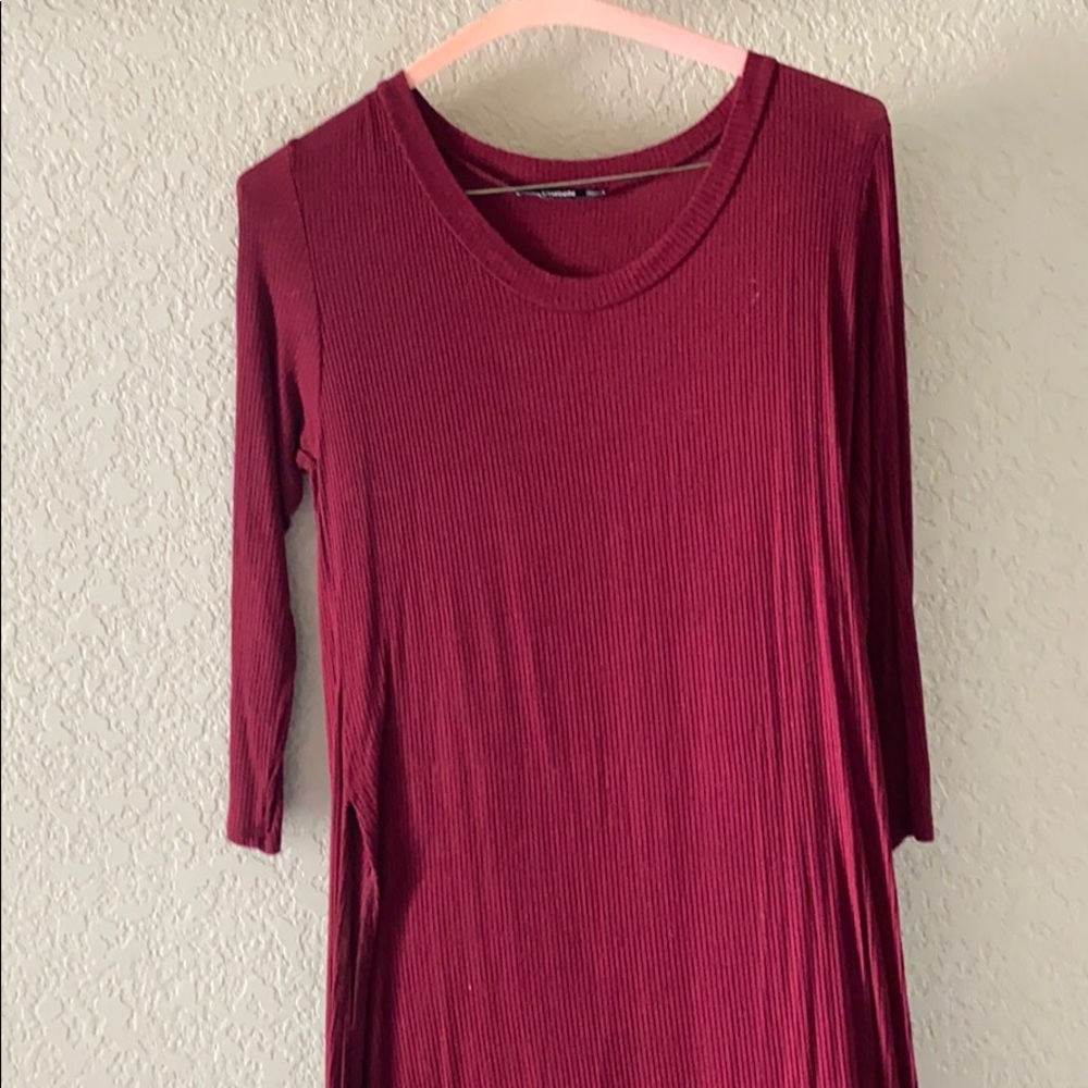 Long maroon dress with long slit